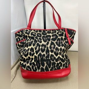 Coach Leopard Print Tote with Red Leather Trim
